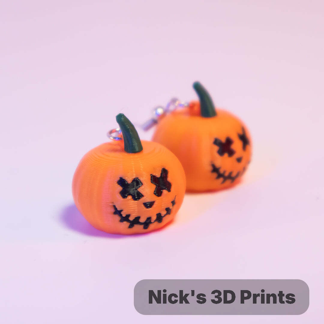 Pumpkin Earrings with X Eyes and Sewn Smile