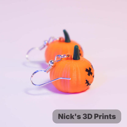 Pumpkin Earrings with X Eyes and Sewn Smile